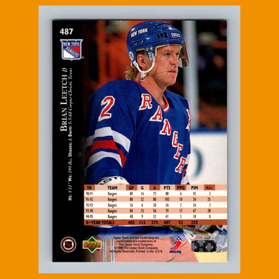 Brian Leetch #487 1995-96 Upper Deck New York Rangers Hockey Card
