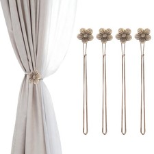 4 x Magnetic Curtain Tiebacks Resin Flower Drapery Holdbacks Brown