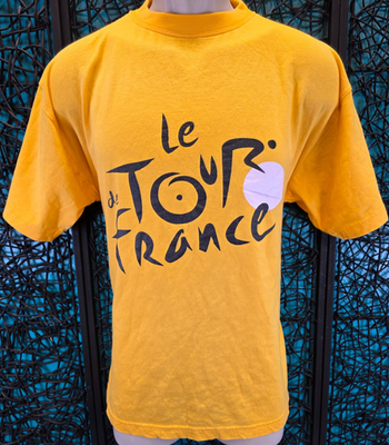 Le Tour De France Official Mens Yellow Short Sleeve T-Shirt Large EUC Cycling