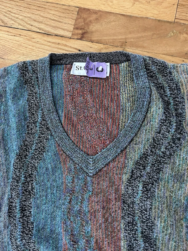 VTG St. Croix Multicolor Sweater Coogi Style Crew Neck 90’s USA Men’s Sz L - Image 4 of 4