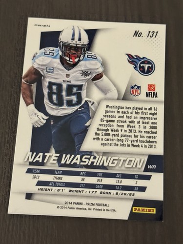 2014 Panini Prizm Blue Prizm #131 NATE WASHINGTON Tennessee Titans Football Card - Picture 2 of 3
