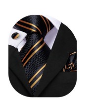 Mens Tie Set Solid Paisley Silk Striped Necktie for Men with Cufflinks Tie an...