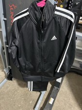 adidas Youth Size 7 Track Suit Jacket/pants black/White Striped, Zip-Up