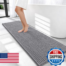 OLANLY Thick Bathroom Rugs 47x17, Extra Soft Absorbent Chenille Bath Rugs, Rubbe