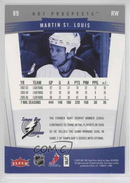 2006-07 Fleer Hot Prospects Martin St Louis #89 HOF - Image 2 of 2