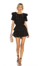 LoveShackFancy M Black Natasha Heritage Mini Dress Ruffle Lace Eyelet Medium
