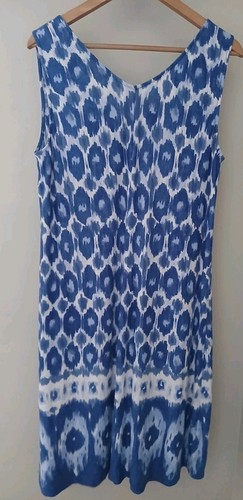 Tommy Bahama V Neck Midi Dress Size Large Blue Ikat Sleeveless Linen Beach - Picture 6 of 9