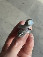 Pewter Wrap Moonstone Protection Swirl Ring, Adjustable Sz 7.5 Weight 5.81 gm