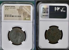 Tiberius Roman Emperor 14AD-37AD Scarce Coin NGC Genuine Bronze As