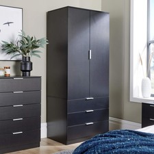 Phoenix Wardrobe 2 Door 3 Drawers Black Bedroom Furniture Clothing Storage Shelf