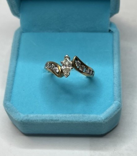 💍 Anello di fidanzamento in oro giallo 14 carati con marchesa e diamanti tondi - misura 7,5 - 3,7 g - Foto 8 di 16