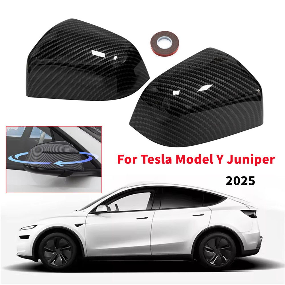 For Tesla Model Y Juniper 2025 Carbon Fiber Rearview Side Wing Mirror Cover Caps