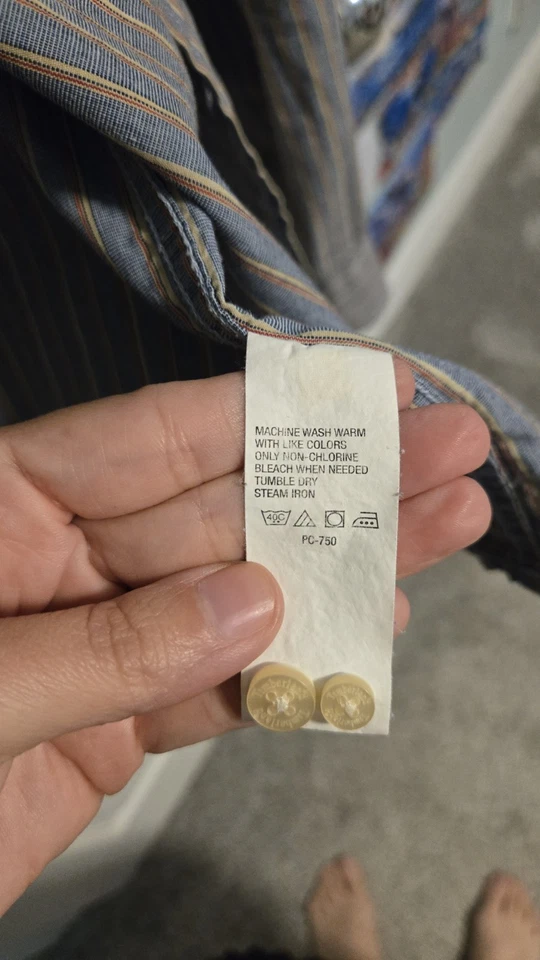 Camisa Timberland Para Hombre L Abotonada Azul Amarillo Rayas 100% Algodón De Colección Años 90 Y2k Foto 4 de 4