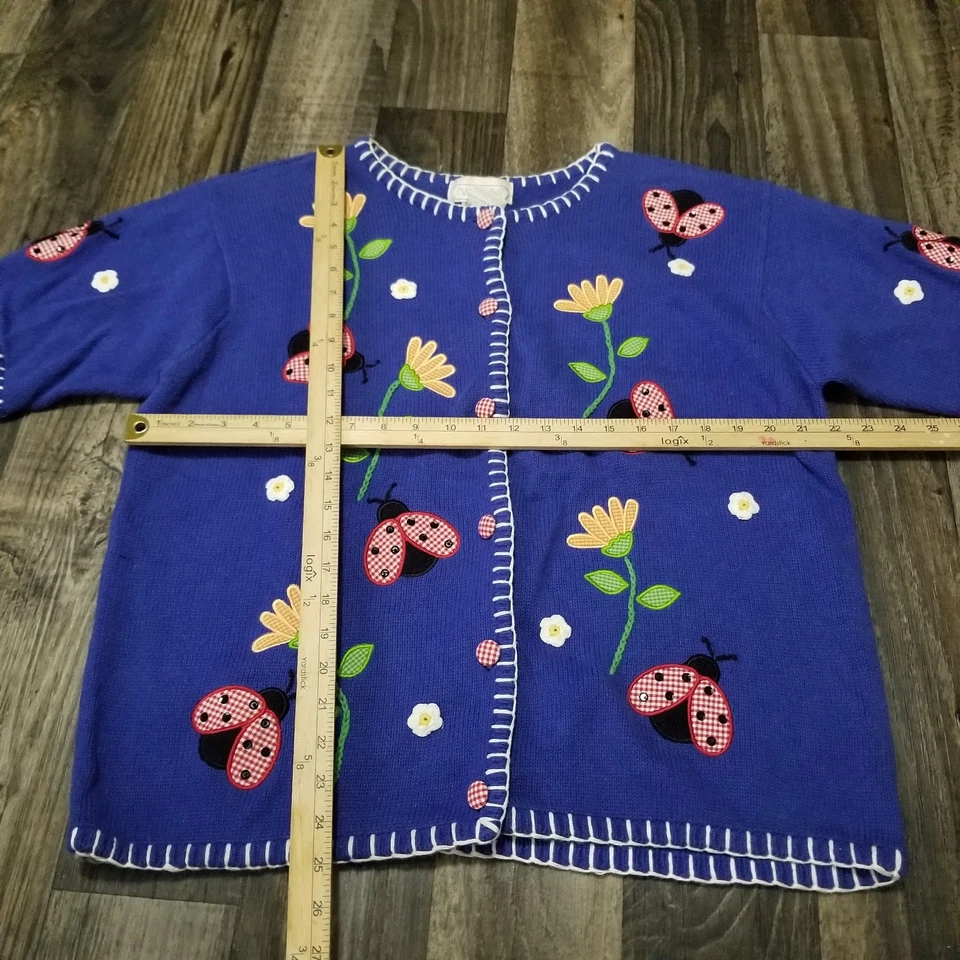 Suéter Mandal Bay Vintage Mujer Azul Floral Ladybug Talla XXL Manga Corta Foto 2 de 4