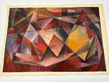 MID CENTURY PAINTING ABSTRACT GEOMETRIC CUBIST CUBISM MODERNISM ROBERT INLOW