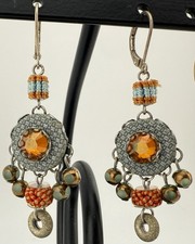 ORECCHINI A LEVA AYALA BAR TONO ARGENTO GRIGIO ARANCIONE TESSUTO CRISTALLO PERLINE K557C