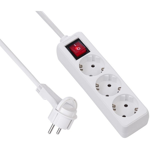 Revolt 3-Fach-Steckdosenleiste, Flacher Stecker, Schalter, 3.680 Watt, Weiß-image