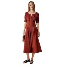 J.Crew - Cinched Waist Pintuck Shirt Dress Brilliant Mahogany Sz 8