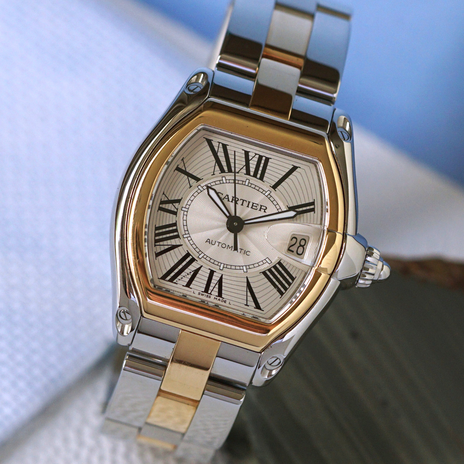 Cartier Roadster Large W62031Y4 Steel & 18k Yellow Gold Date Automatic 2000s