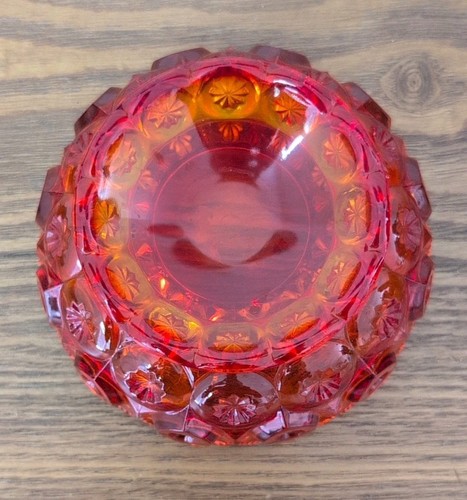 VINTAGE L.E. Smith Cadmium Moon&Stars Footed 5” Glass Candy Bowl Amberina🌟Glows - Picture 7 of 8