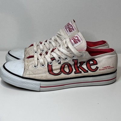 Vintage Trademark Coca-Cola Coke Low Canvas Shoes Size 8 White/Red