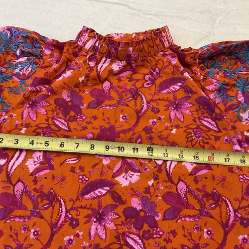 Women’s Hudson Gray Print Embroidered Balloon Sleeve High Neck Blouse Top Sz S - Picture 8 of 8