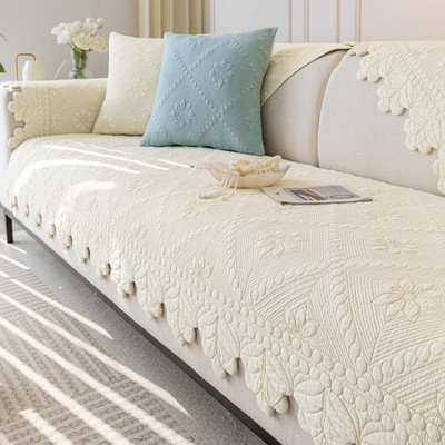 Cotton Quilted Dog Couch Cover for Sofa Farmhouse Rustic Embroidery Sectional...