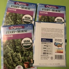 4 packs THYME seeds FERRY-MORSE brand USDA Organic Garden starters, 4 x 200 MG 