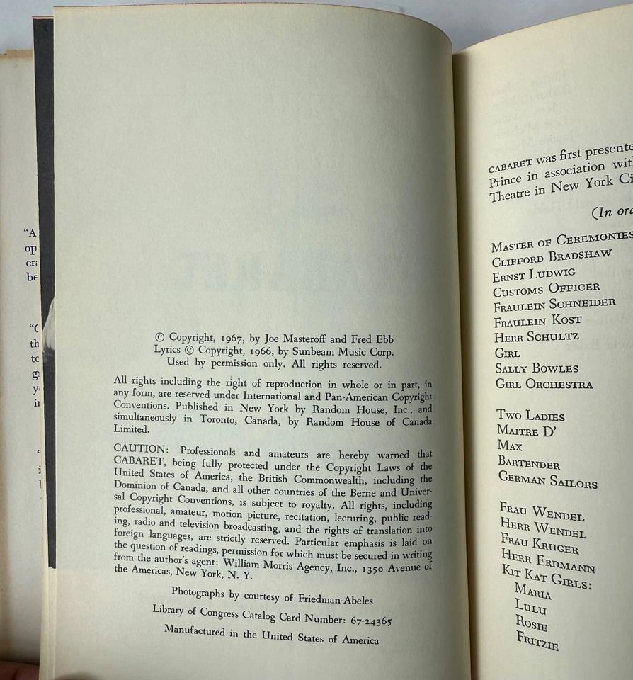 CABARET Harold Prince, 1967 Primera Edición Play Joe Masteroff ¡RARO! Jill Haworth Foto 4 de 4