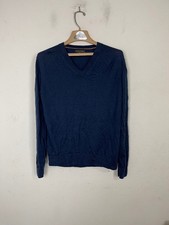 Banana Republic Men Sweater Medium Navy Blue V-Neck 100 Merino Wool Luxury Knit