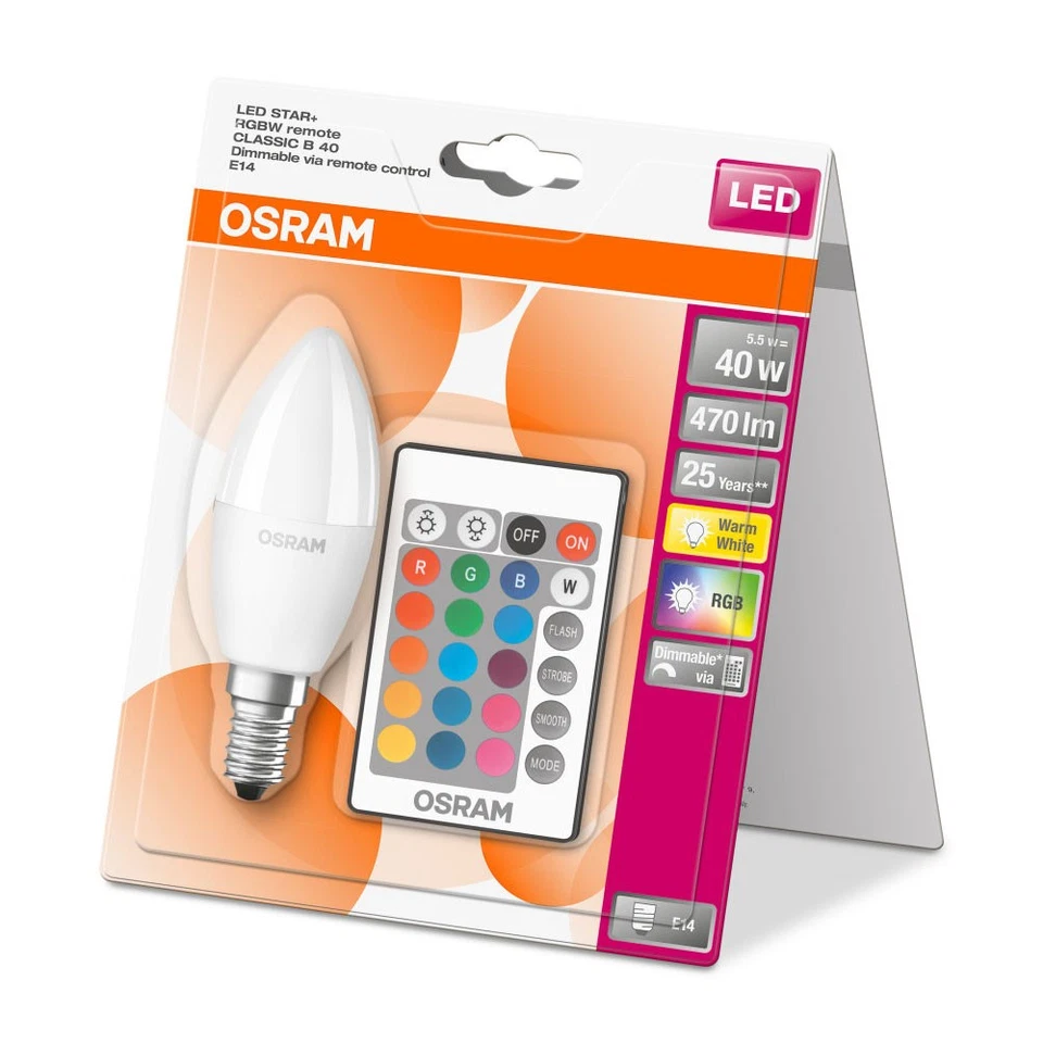 Osram LED Kerze 5,5W = 40W E14 matt FS 470lm RGBW bunt Dimmbar Fernbedienung - Bild 4 von 4