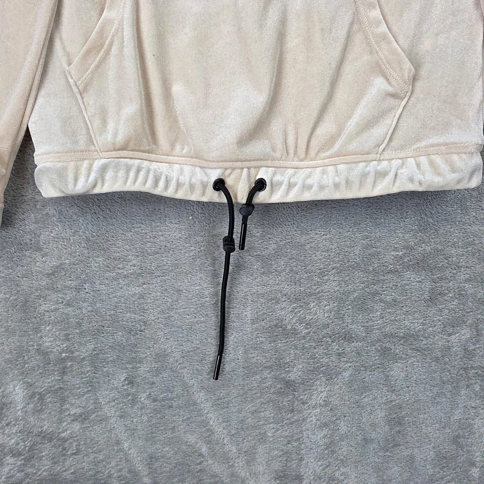 Adidas Sudadera con Capucha Mujer XS Beige Terciopelo Pullover Trifolio Dobladillo Ajustable Bolsillos Foto 4 de 4