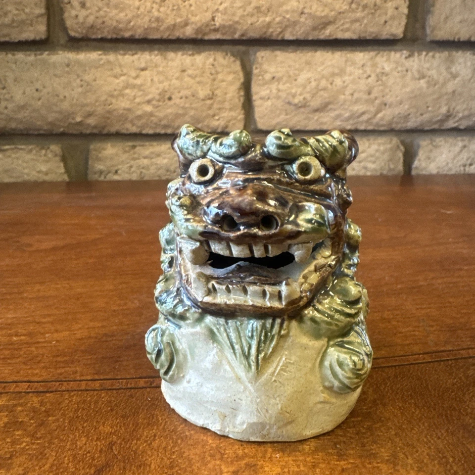 Estatuilla de colección Foo Dog cerámica china esmaltada azul verde Foto 3 de 4