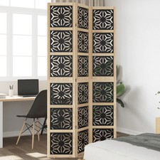 WALPLUS Room Divider 3 Panels Brown & Black Solid Wood Paulownia