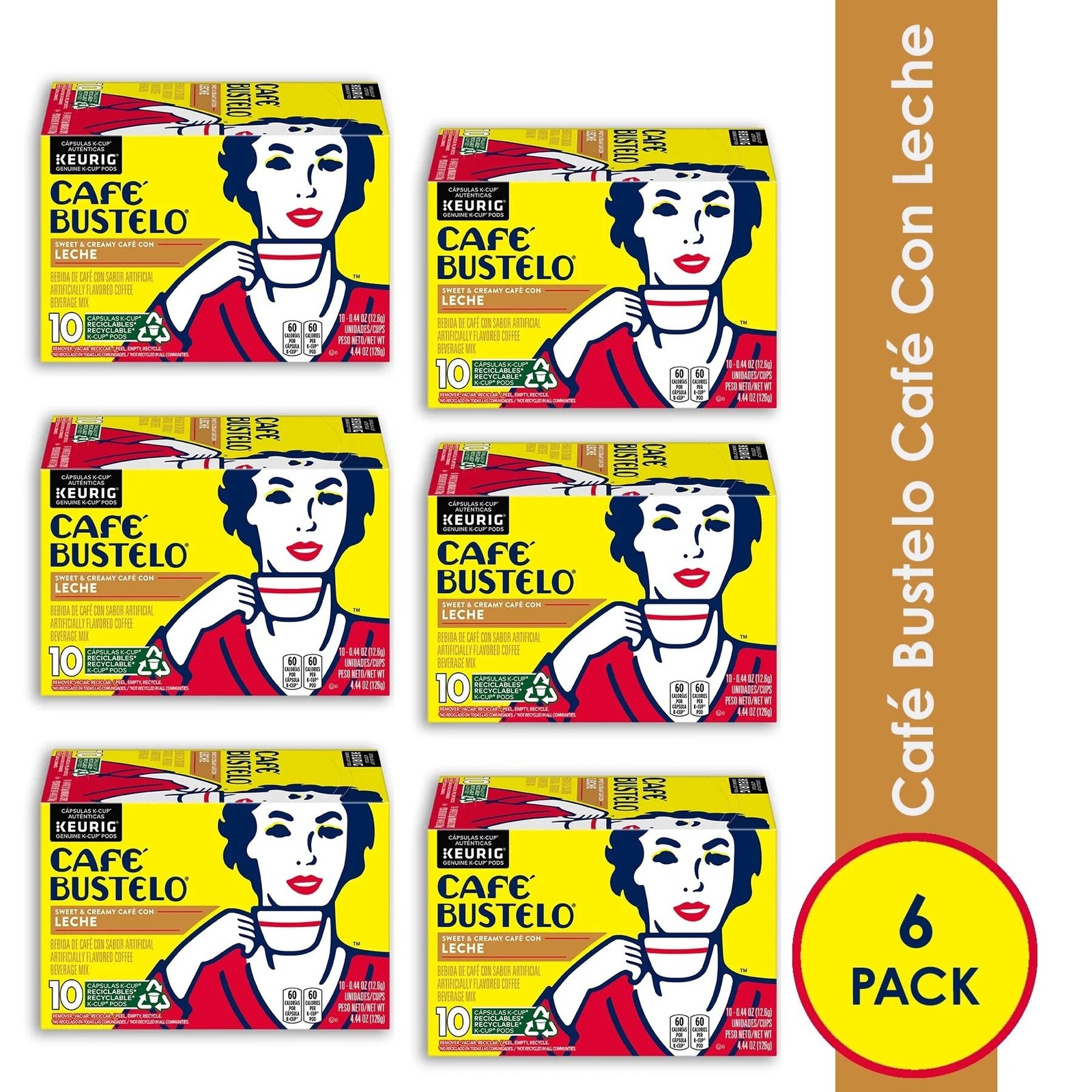 Café Bustelo Café con Leche Flavored Espresso Style Coffee, 60 Keurig K-Cup Pods