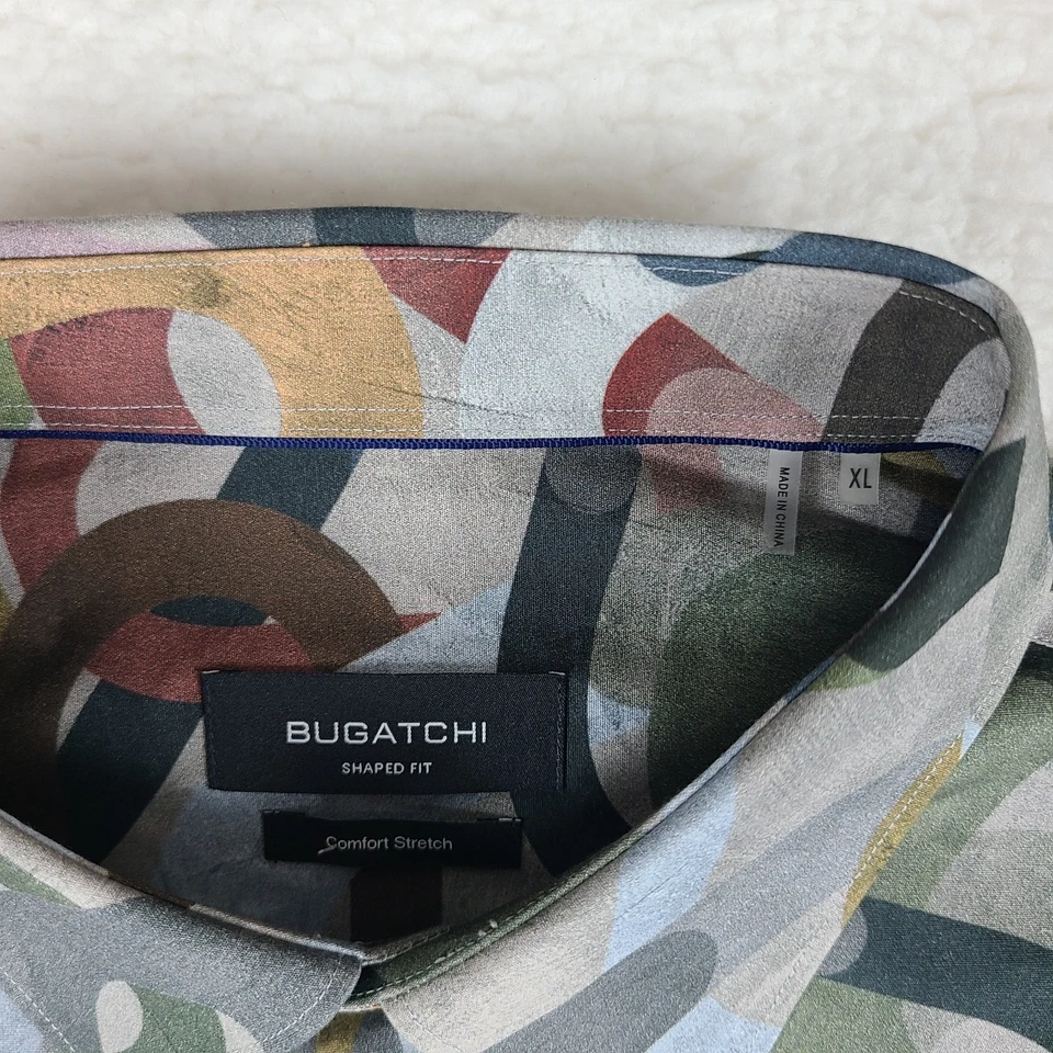 BUGTACHI Shirt Mens XL Multi Color Shaped Fit Comfort Stretch Dress Button Up - Image 4 of 4