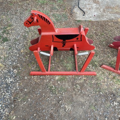 Two!!! VINTAGE RIDE-ON WOODEN ROCKING WONDER HORSE ON SPRINGS. 1952