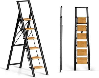 SOLADDER 6 Step Ladder for 12 Ft High Ceiling, Folding Step Stool with Handgr...