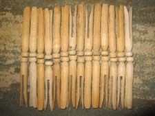 28 Vintage Wooden Clothes Pins Round Body Flat Head  ~ 3 3/4" Long