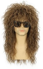 70s 80s Rocker Metal Mullet Wig Mens Long Curly Light Brown Wig for Halloween...