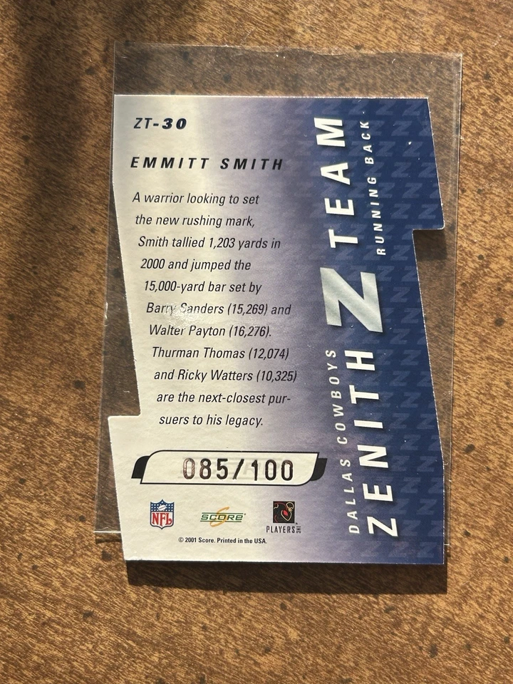 2001 Score Select Emmitt Smith Zenith Team /100 Cowboys Die-Cut - Image 2 of 2