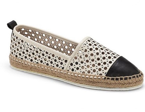 Louise Et Cie Dalila Ivory/Black Cap Toe Perforated Espadrille Loafers-Size 10M