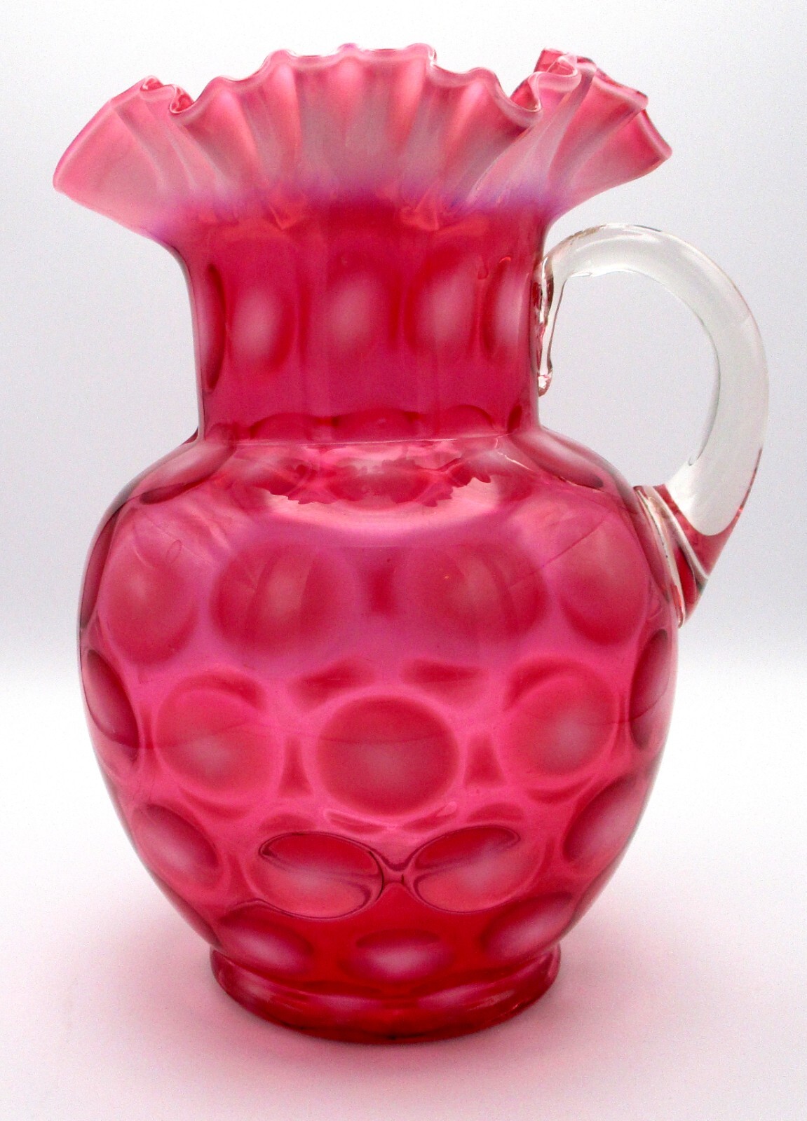 Vintage Fenton Dot Optic Cranberry Opalescent Art Glass Pitcher w ...