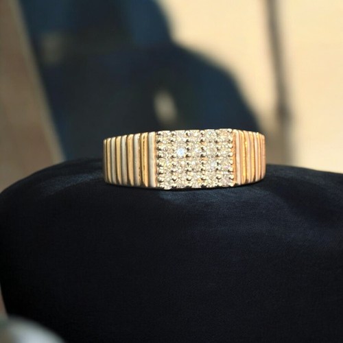 Pave 0.60 Cts Round Brilliant Cut F/VS Diamonds Men's Wedding Band Ring 14K Gold - Picture 3 of 17