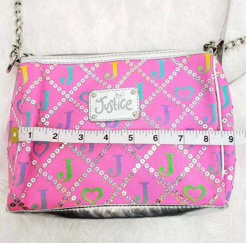 Justice Girls Crossbody Bag Ombre Purse Pink Silver Sequins Multicolor Print - Picture 9 of 11