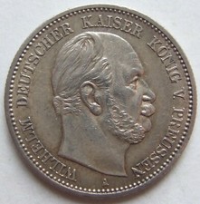 Coin 2 Mark Wilhelm German Emperor King of Prussia 1884 A in UNC
