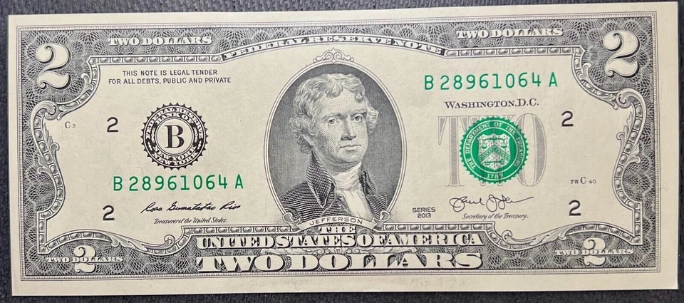 2013 Uncirculated $2 Two Dollar Bill Crisp Sequential Serials - Uncirculated