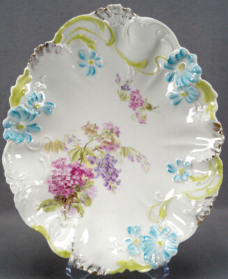 Weimar Art Nouveau Pink Purple & Blue Floral Antique Vegetable Dish C. 1905-1924