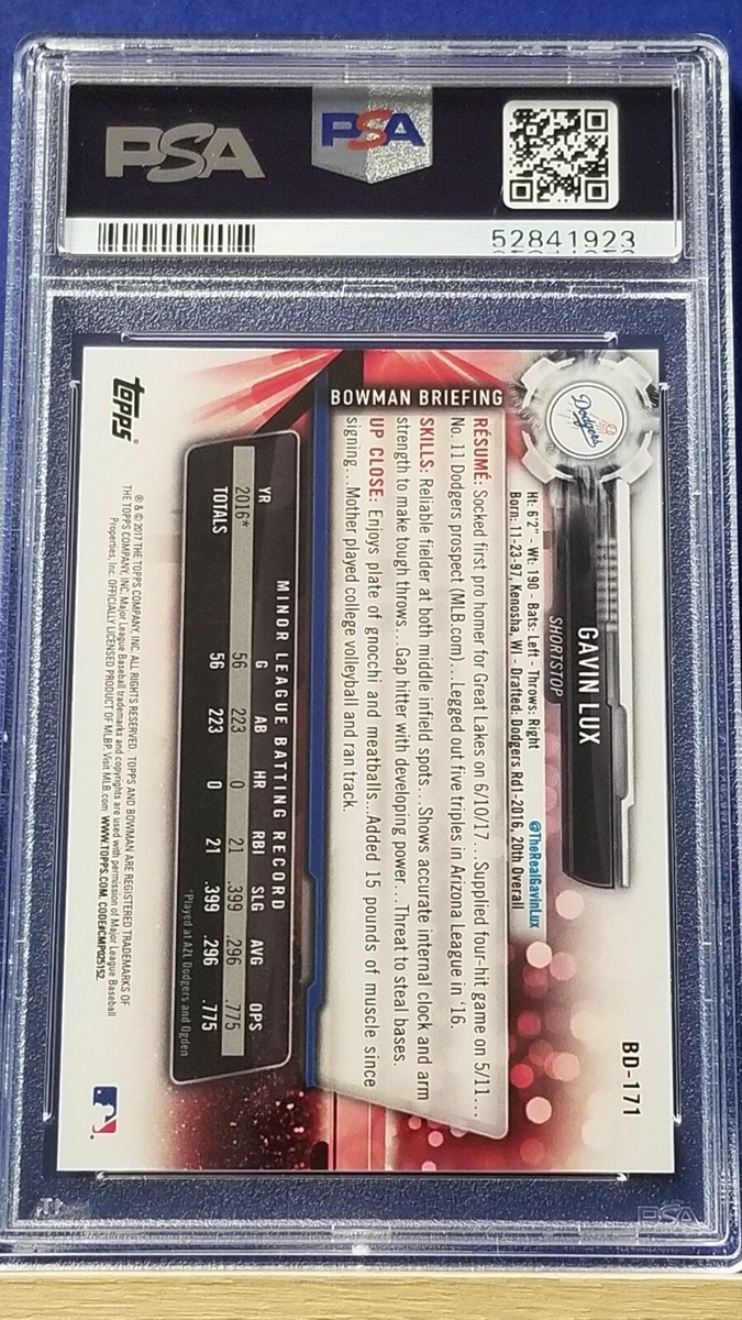 Gavin Lux - 2017 Bowman Draft Paper PSA 10 | eBay