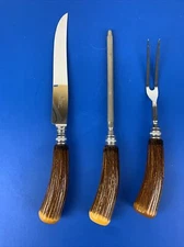 VTG 3 Pc Westall Richardson England Carving Knife Set Antler Bakelite Handles
